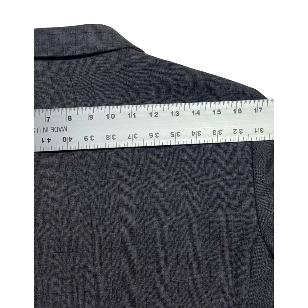 Banana Republic 38R 31x29 Gray Burgundy Plaid 2pc Pant Suit Flat Front Slim Fit